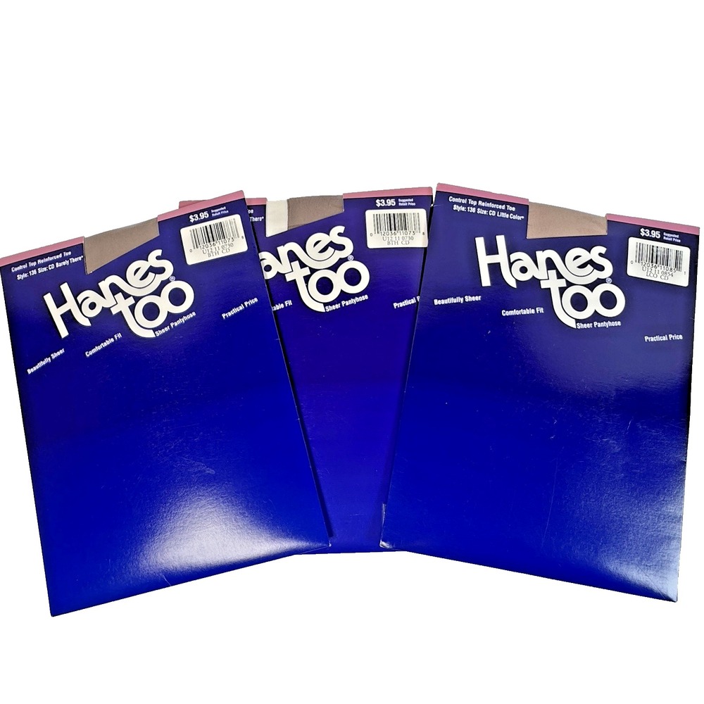 3 Hanes 2 Barely There, 1 Little Color Pantyhose Size CD Style #136 made USA